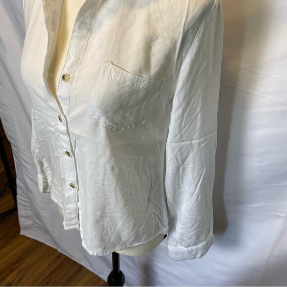 Sim & Sam Long Sleeve Blouse Size Medium Classic White Button Up Collared Rayon - Picture 3 of 10